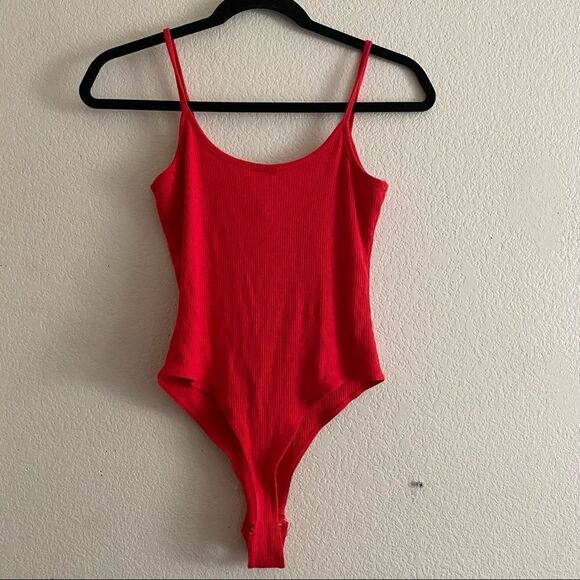 Garage Red Button Down Cami Bodysuit - Picture 7 of 9